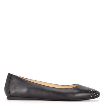 Black Women's Nine West Aloha Studded Square-Toe Ballet Flats | KVAS43528