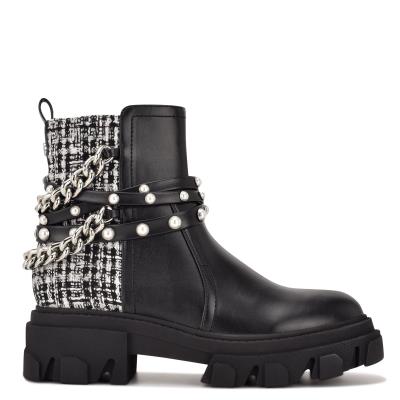 Black Women's Nine West Cearlz Lug Sole Booties | CEPN70692