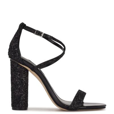 Black Women's Nine West Celebra Heels Sandals | ZJRU81906