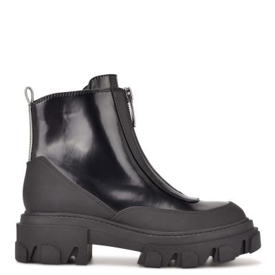 Black Women's Nine West Cuz Lug Sole Booties | XJDM41698