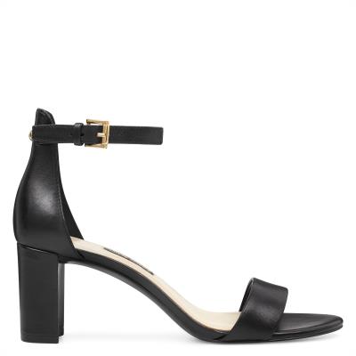 Black Women's Nine West Pruce Ankle Strap Block Heels Sandals | FPBY57218