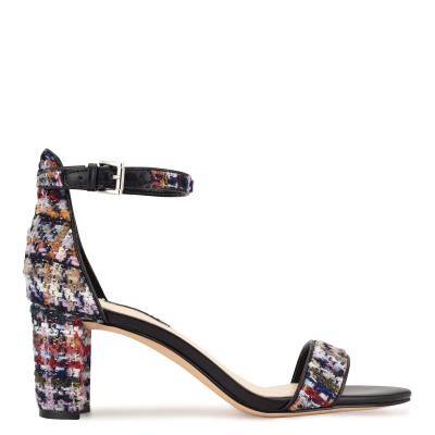 Blue / Multicolor Women's Nine West Pruce Ankle Strap Block Heels Sandals | TJDC42857