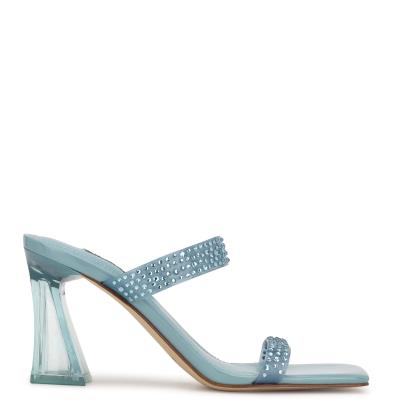 Blue Women's Nine West Darla Heeled Slide Sandals | FYMT90157