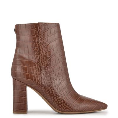 Brown Women's Nine West Cacey 9x9 Heeled Booties | SVKL64580