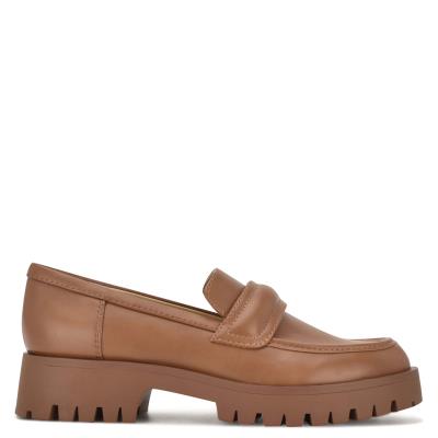 Brown Women's Nine West Garren Lug Sole Loafers | CFQW41695