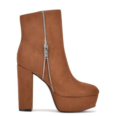 Brown Women's Nine West Kerri Platform Booties | HUPV96854