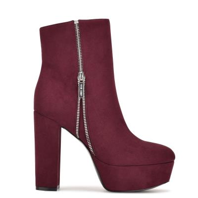 Burgundy Women's Nine West Kerri Platform Booties | DTMB23580