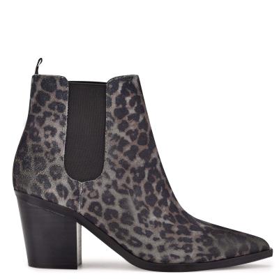 Grey / Leopard Women's Nine West Wyllis Block Heel Booties | SFXR47910