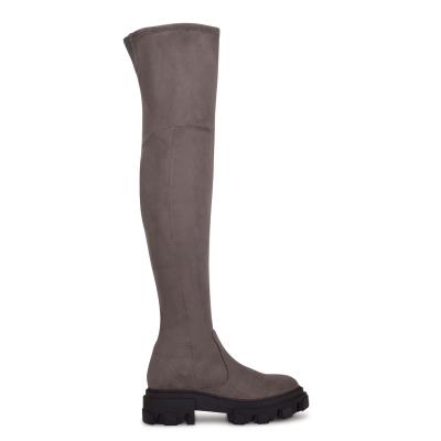 Grey Women's Nine West Cellie Over the Knee Lug Sole Boots | OXKA50641