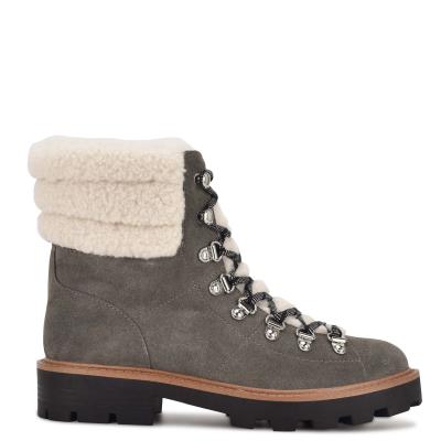 Grey Women's Nine West Rima Combat Lug Sole Booties | UIFJ72436