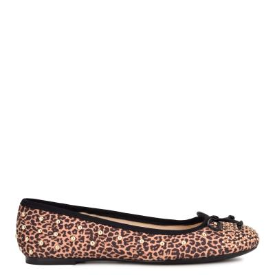 Leopard / Brown Women's Nine West Curvy Studded Ballet Ballet Flats | RHKN48159