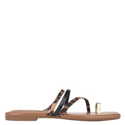 Leopard / Multicolor Women's Nine West Darbie Flat Toe Ring Slide Sandals | WDCR87931