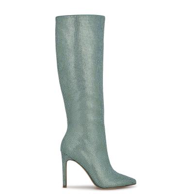 Light Green Women's Nine West Tysh Rhinestone Dress Boots | RTKX46038