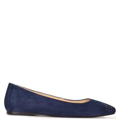 Navy Women's Nine West Aloha Studded Square-Toe Ballet Flats | NYSC39648