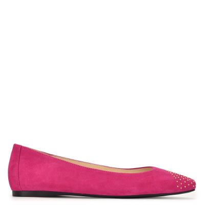 Pink Women's Nine West Aloha Studded Square-Toe Ballet Flats | BTJC52168