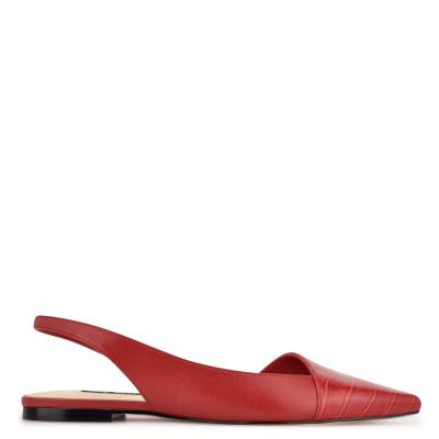 Red / Red Women's Nine West Beads Slingback Pointy Toe Flats | UNJP19250