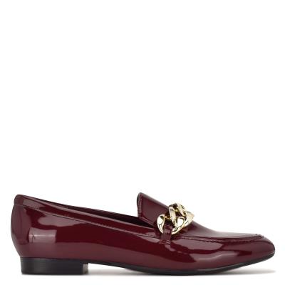 Red Women's Nine West Chain Slip-On Loafers | JKNM53264