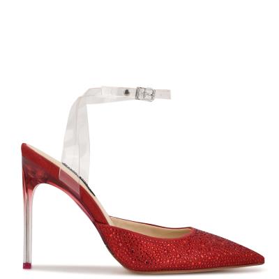 Red Women's Nine West Sparkel Ankle Strap Pumps | FMQC92564