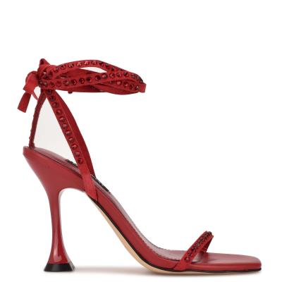 Red Women's Nine West Zing Ankle Wrap Heels Sandals | WVNY14837