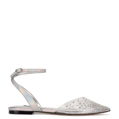 Silver Women's Nine West Briya Pointy Toe Ballet Flats | VDOE15029