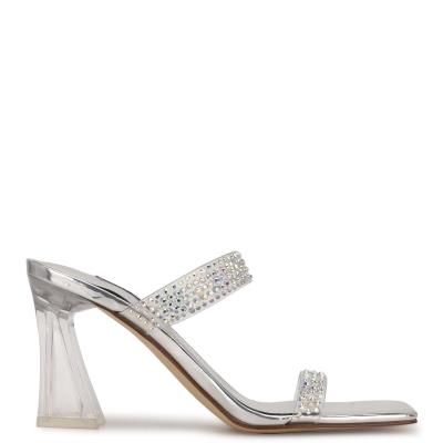 Silver Women's Nine West Darla Heeled Slide Sandals | NDAB20958