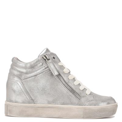 Silver Women's Nine West Tons High Top Hidden Wedge Sneakers Sneakers | BKNI84710