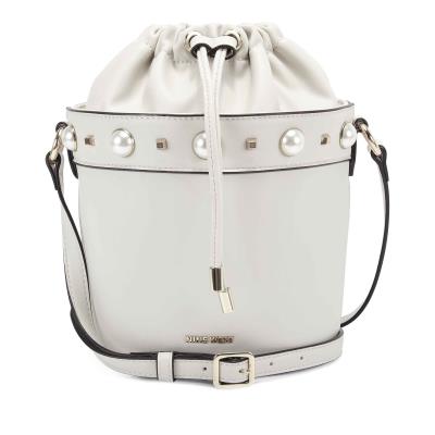 White Women's Nine West Laylin Drawstring Bucket Crossbody Bags | OSNR63485